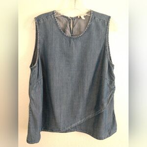 Cato Sleeveless Blue Chambray Shirt Top Coastal Summer Simplicity Size 18W 20W